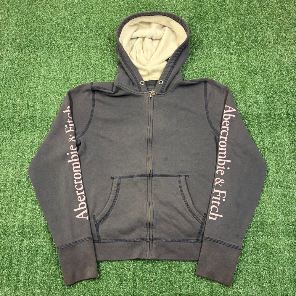 VIntage 2000's Abercrombie & Fitch Full Zip Hoodie Navy Pink Spellout Logo